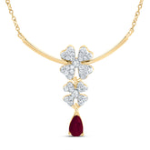 1/5CTW-DIA CN 6X4MM PS-RUBY NAT GEM FASHION FLOWER NECKLACE(18 INCH)